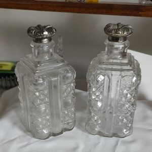 Vintage Glass  Bottles with Silver Tops